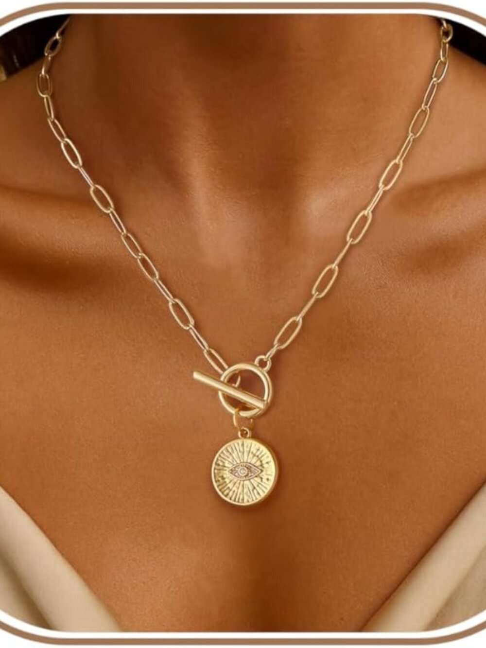 Chunky Gold Necklace for Women Trendy Non Tarnish 14K Gold Plated Paperclip Chai